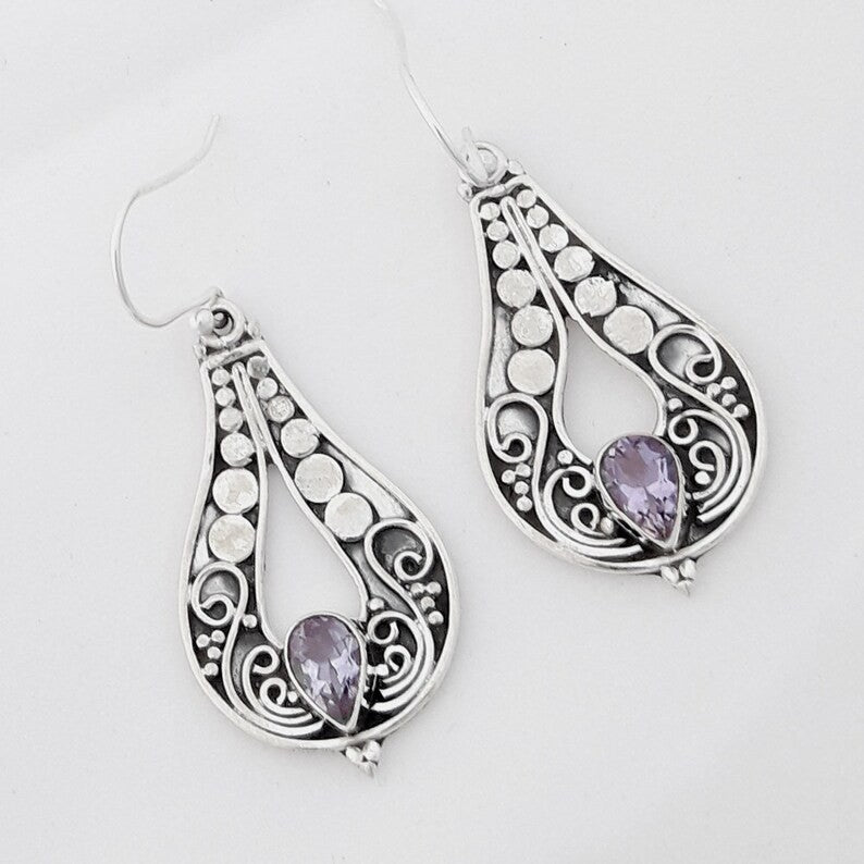 Vintage Sculpted Purple Gemstone Earrings