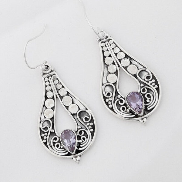 Vintage Sculpted Purple Gemstone Earrings