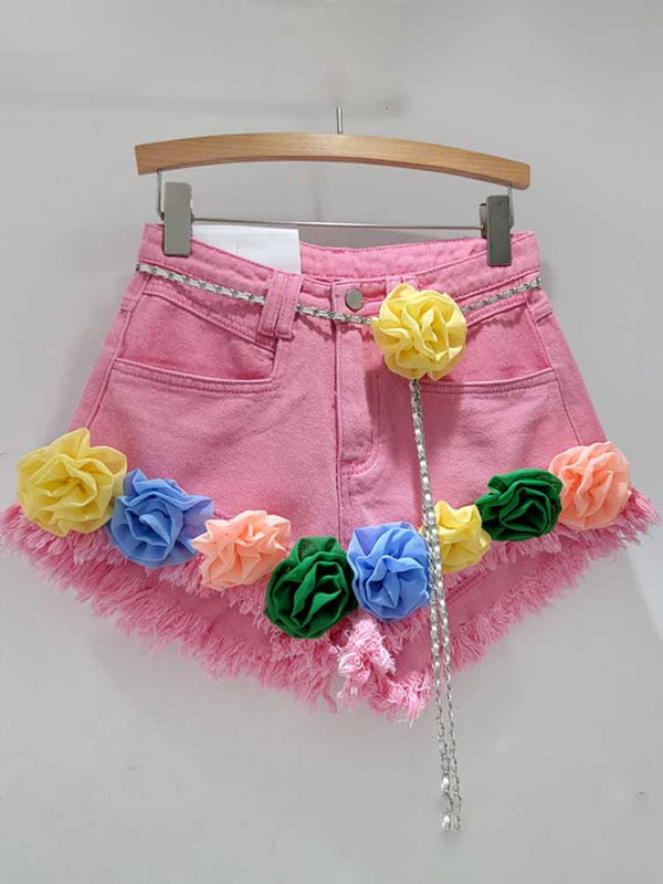 Denim Floral Shorts