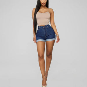 Simple Hip Lifting High Stretch Denim Shorts