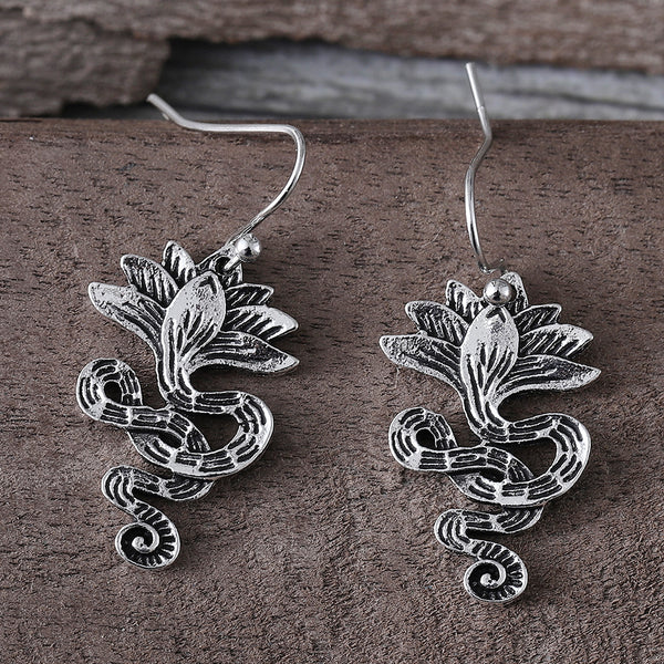 Vintage Lotus Snake Dangle Earrings