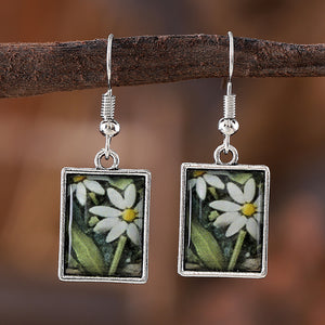 Clear Drip Daisy Square Dangle Earrings Necklace