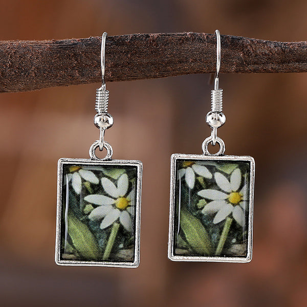 Clear Drip Daisy Square Dangle Earrings Necklace