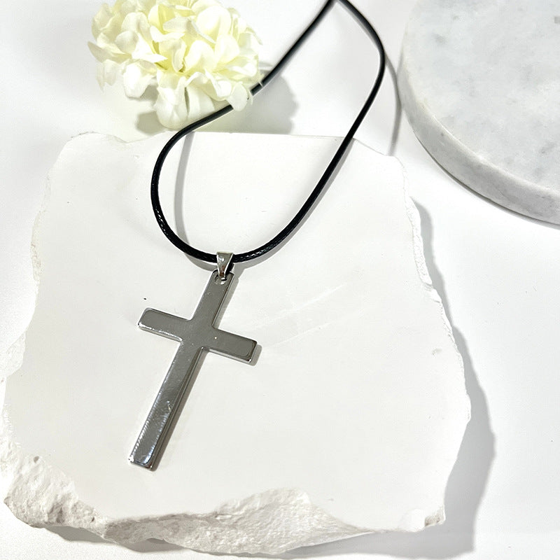 Personalized Cross Black Rope Necklace