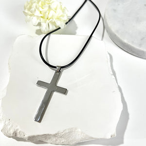 Personalized Cross Black Rope Necklace