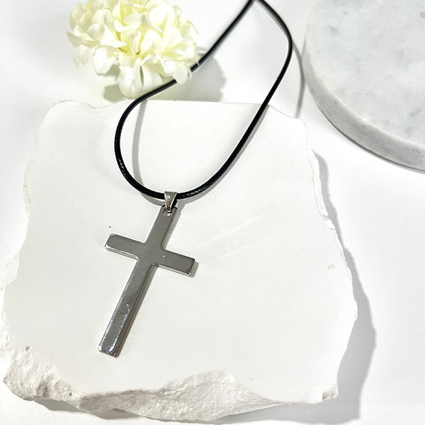 Personalized Cross Black Rope Necklace