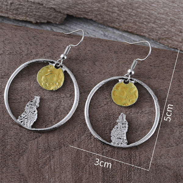 Circle Wolf Moon Dangle Earrings