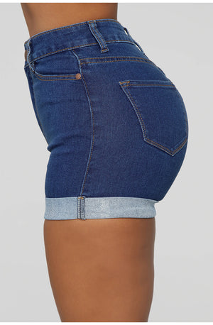 Simple Hip Lifting High Stretch Denim Shorts