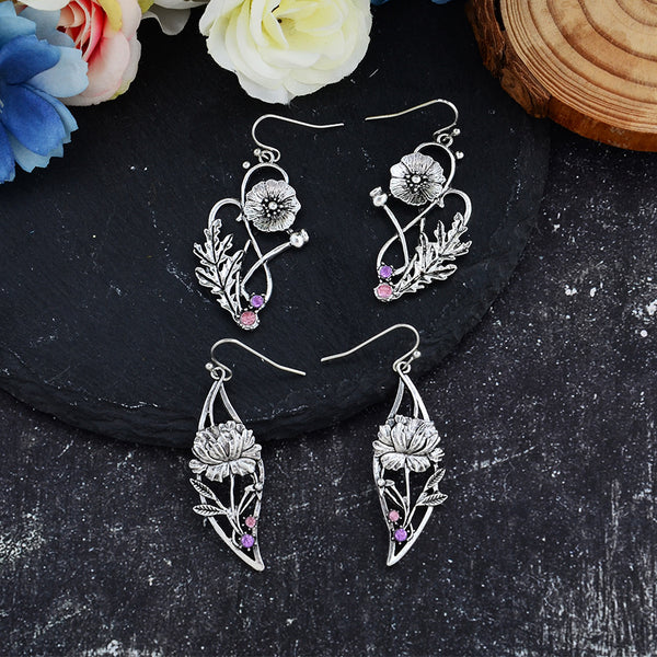 Skeleton and Diamonds Floral Earrings
