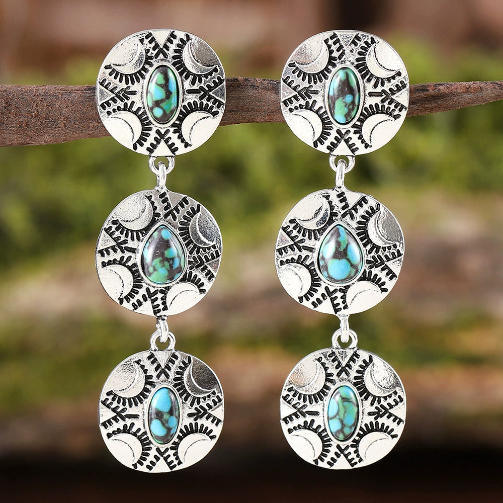 Inlaid Turquoise Round Tassel PendantMaterial