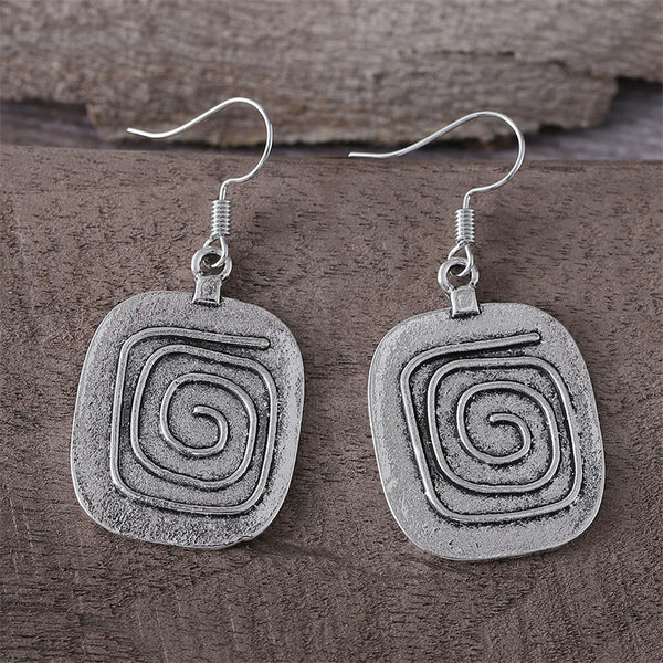 Aged Geometric Square Dangle Earrings