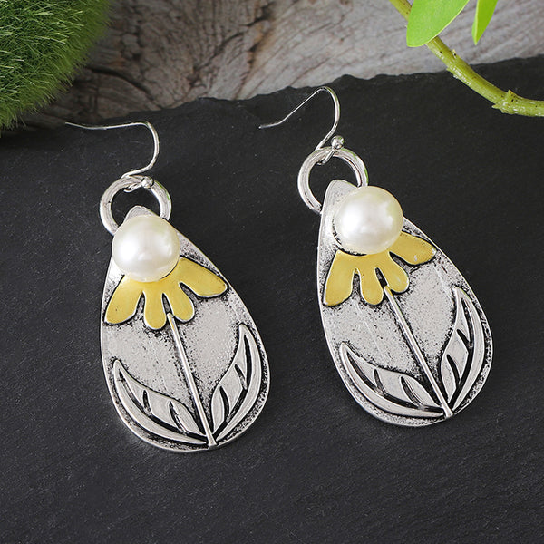 Water Drops Cubic Lace Leaf Earrings