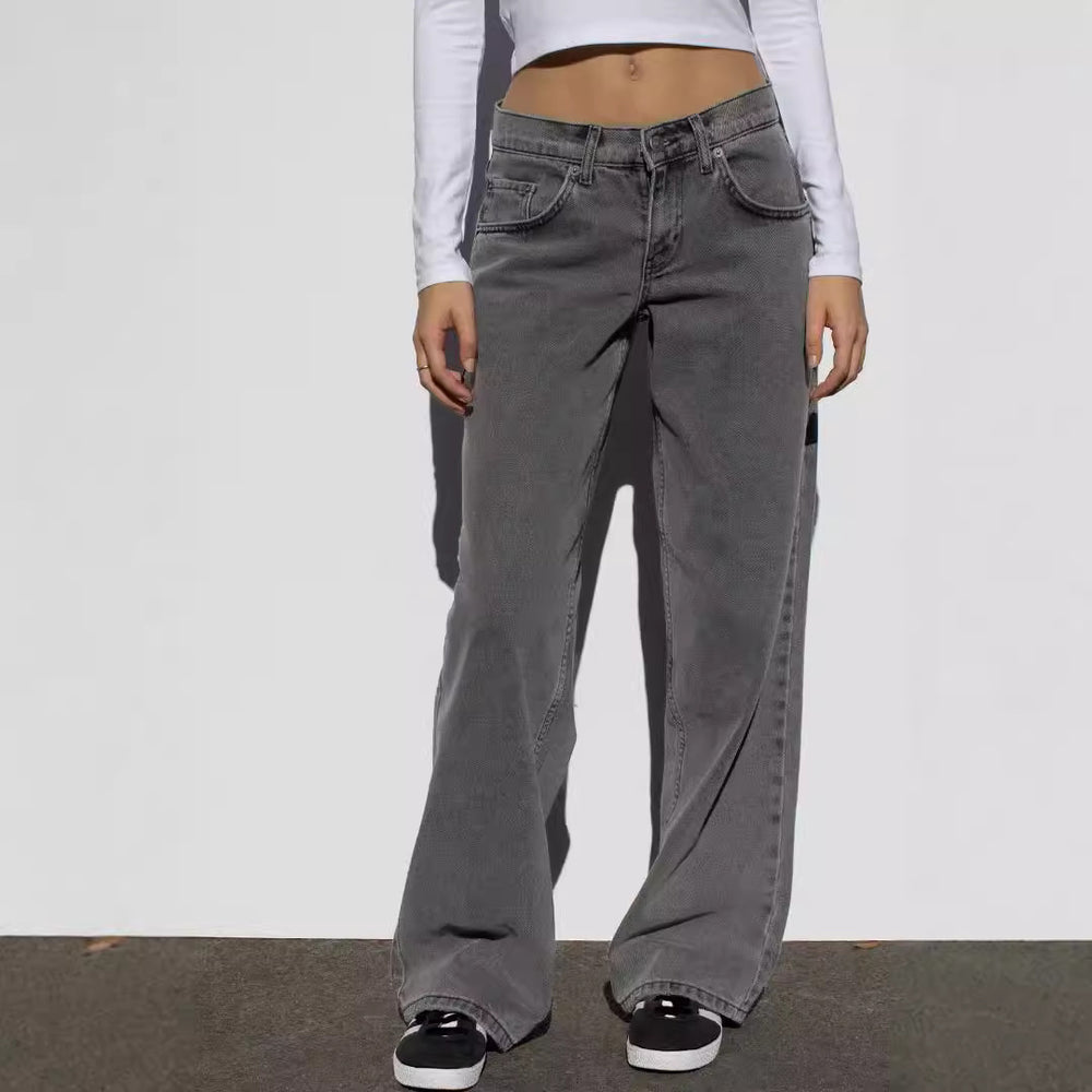 European and American washed retro straight high waist wide legs loose drape versatile jeans
