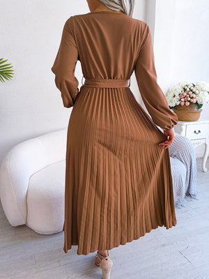 Temperament cross V-neck big swing pleated long dress