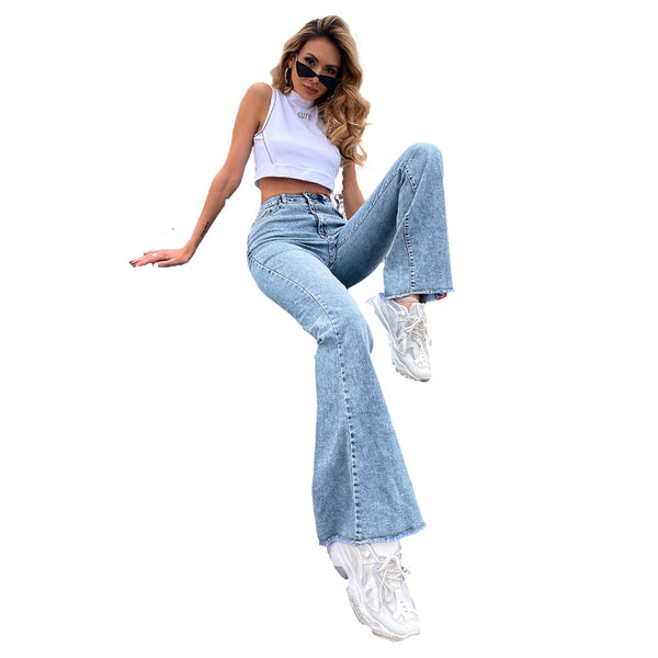28 #30539 #Amazon AliExpress High Waist Spring and Autumn New Wide Leg Elastic Skinny Splicing Denim Big Horn