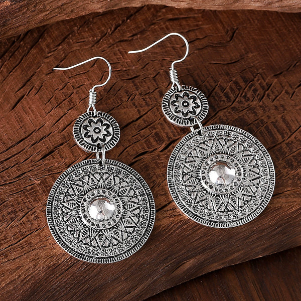 Vintage Ethnic Round Printed Dangle Earrings