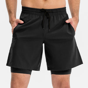 Men's Skinny High Stretch Quick Dry Double Layer Workout Shorts