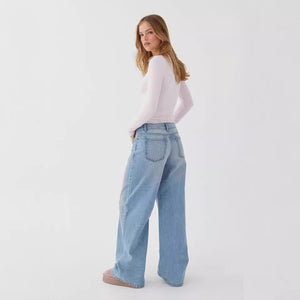 European and American washed retro straight high waist wide legs loose drape versatile jeans