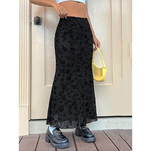 Floral Print Fishtail Tulle Skirt