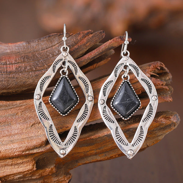 Vintage Ethnic Style Turquoise Diamond Earrings