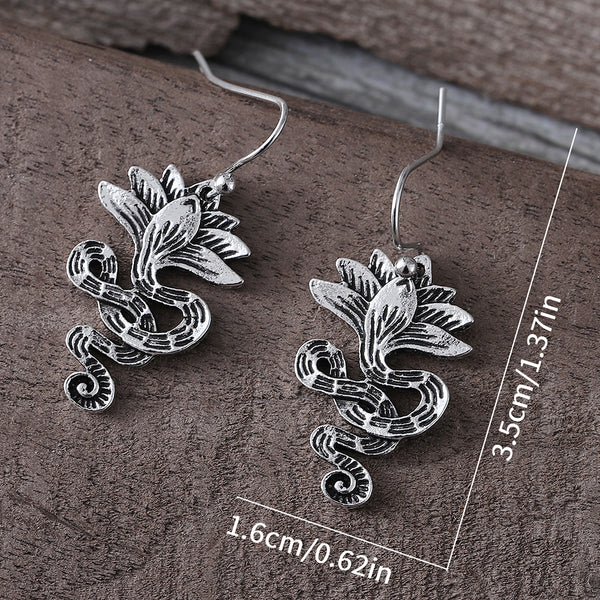 Vintage Lotus Snake Dangle Earrings