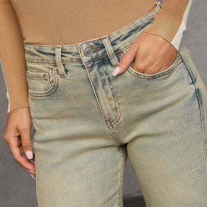 American stretch high street straight nostalgic retro blue women's denim trousers casual versatile cross-border spot worker