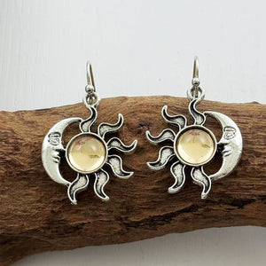Crescent Moon Human Face Sunflower Pendant