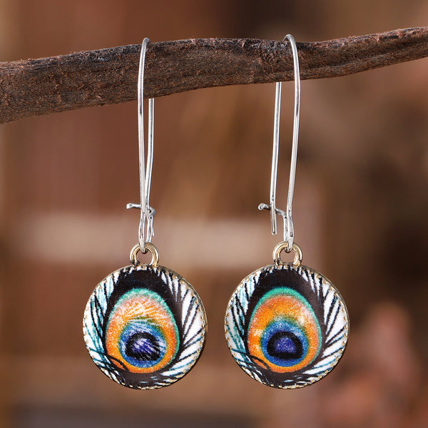 Vintage Peacock Feather Pattern Dangle Earrings