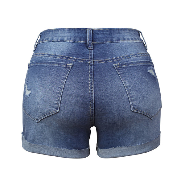2021 new super hot amazon explosion elastic hole women denim shorts ebay explosion wish