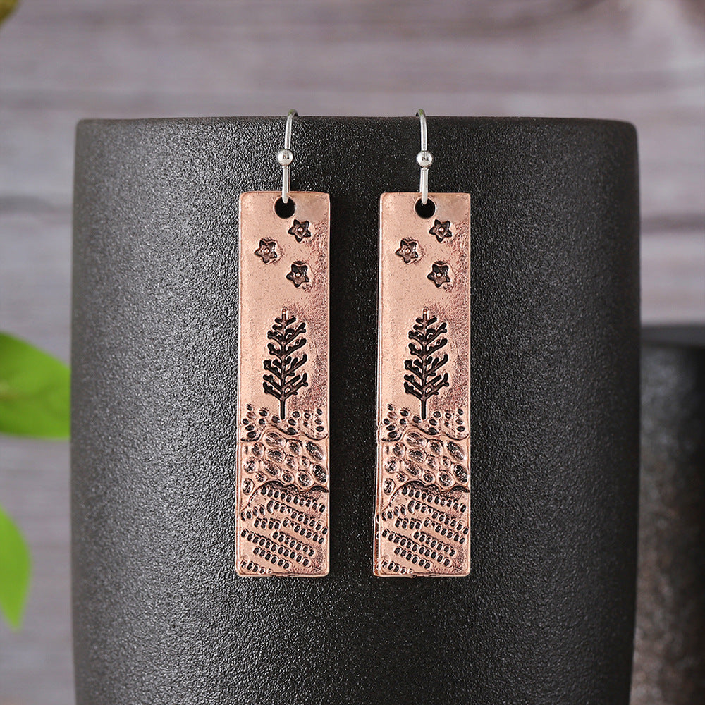 Square Woods Flower Earrings