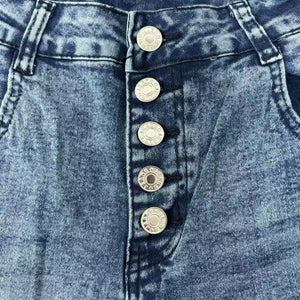 Promotional models, spot cross-border European and American women's jeans, personalized high-waisted elastic nail buckle, raw edge fringed jeans