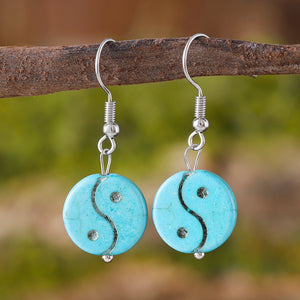 Blue Turquoise Bagua Taiji Dangle Earrings