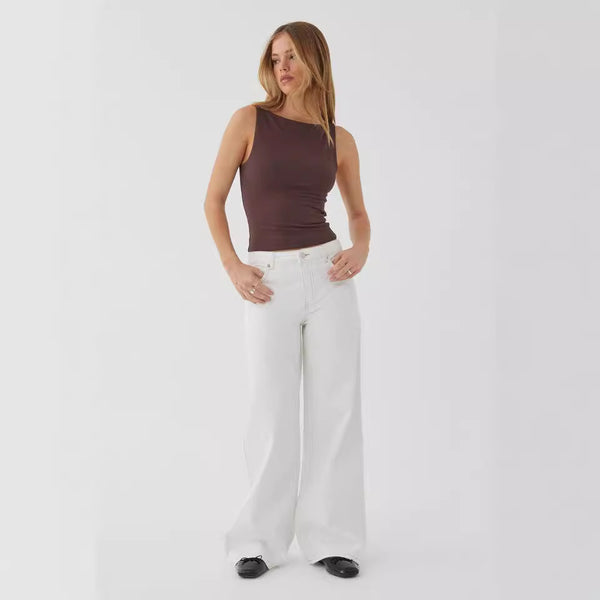 European and American washed retro straight high waist wide legs loose drape versatile jeans