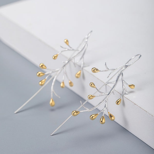 Fire Tree and Silver Flower Earrings