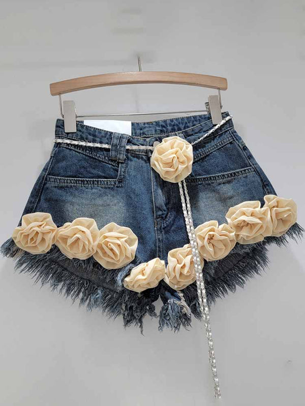 Denim Floral Shorts