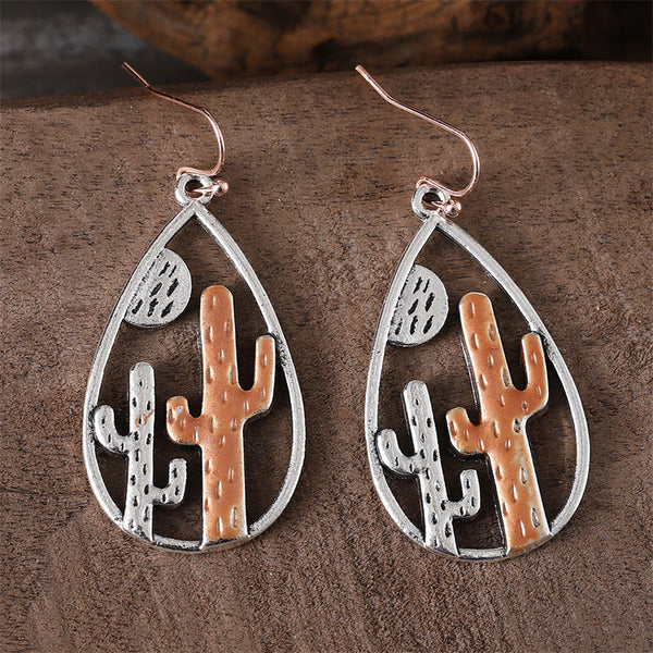 Two Color Desert Cactus Dangle Earrings