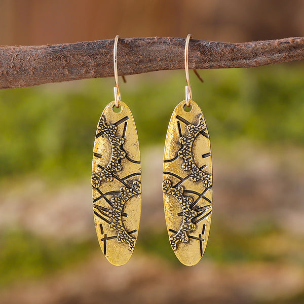 Vintage Ethnic Long Oval Gear Pattern Earrings
