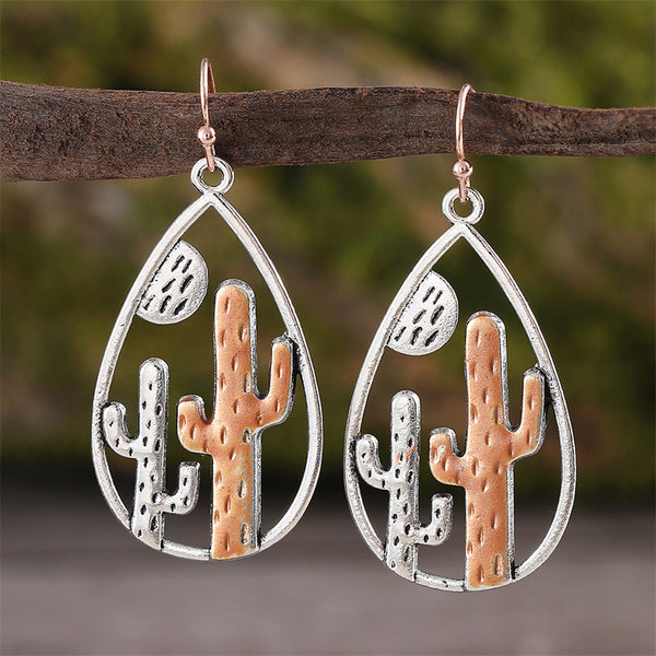 Two Color Desert Cactus Dangle Earrings