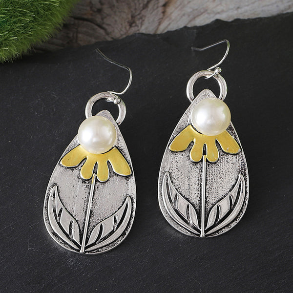 Water Drops Cubic Lace Leaf Earrings