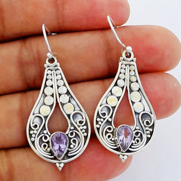 Vintage Sculpted Purple Gemstone Earrings