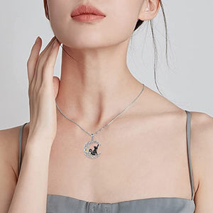 Minimalist Star Moon Black Cat Necklace