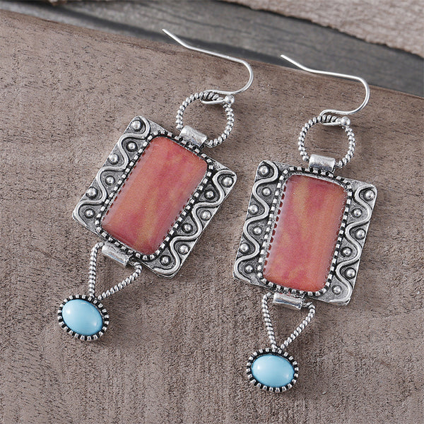 Vintage Alloy Turquoise Pendant Earrings