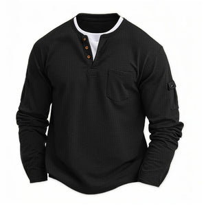 Men's Double-Layer V-Neck Autumn/Winter Patchwork Oversized Long Sleeved Shirt