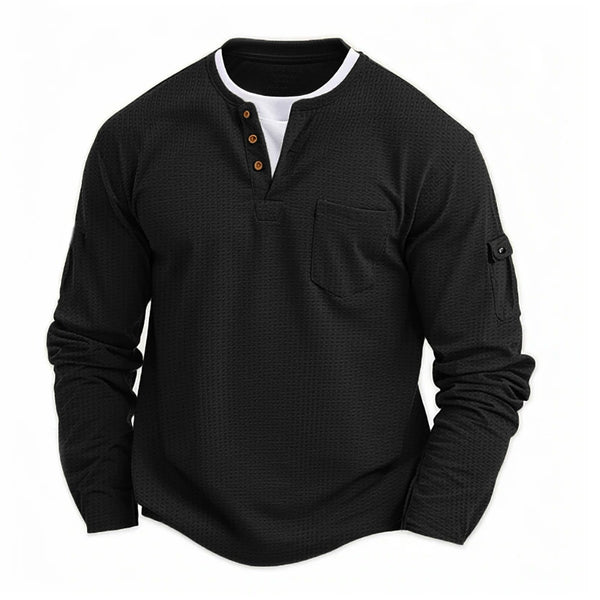 Men's Double-Layer V-Neck Autumn/Winter Patchwork Oversized Long Sleeved Shirt