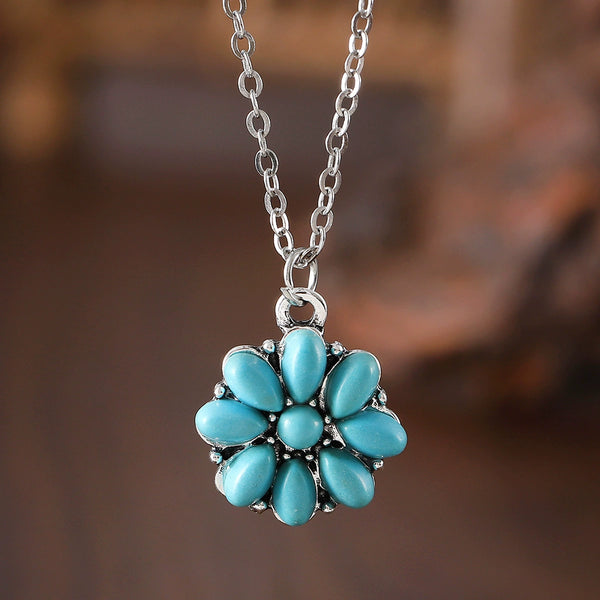 Bohemian Inlaid Turquoise Flower Necklace