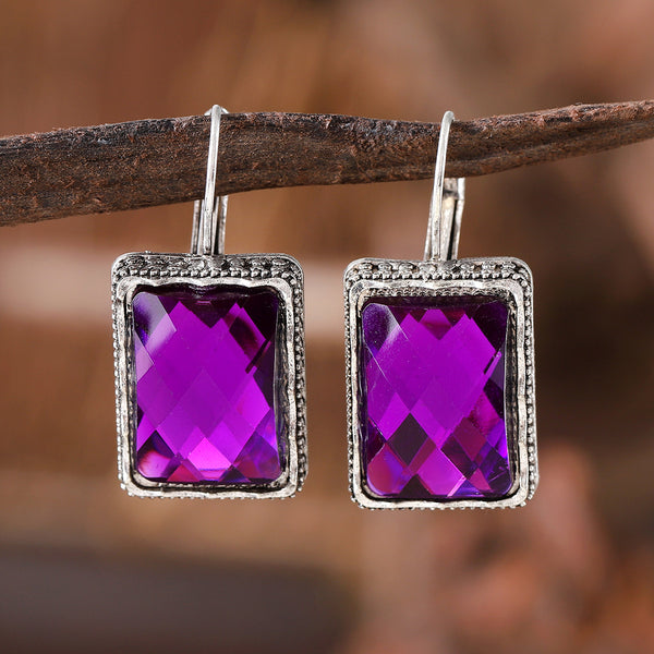 Colorful Zirconia Square Dangle Earrings