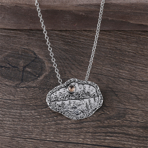 Tree River Mountain Zirconia Fashion Pendant Necklace