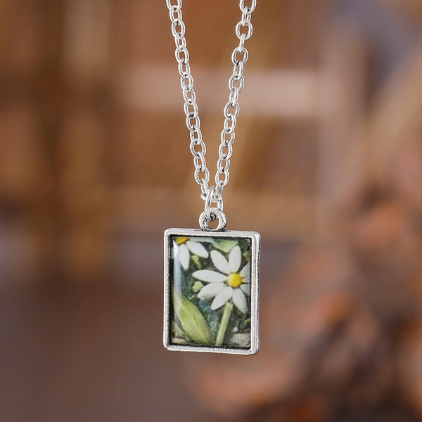 Clear Drip Daisy Square Dangle Earrings Necklace