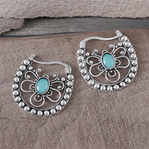 Retro Hollowing Design Emerald Earrings