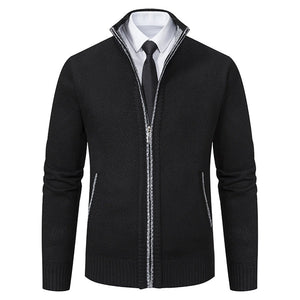 Men's Stand Collar Sweater with Fleece Lining, Thickened Casual Knit Cardigan